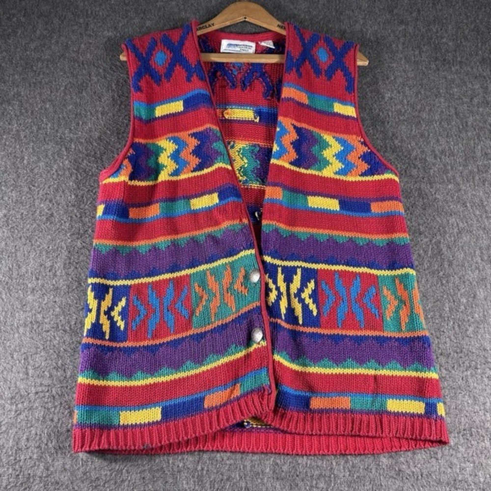 Vintage Aztec Southwestern Sweater Vest Multicolor Bright‎ Central Falls Size S